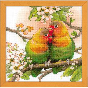 Riolis 1780 - Lovebirds - Cross Cross Stitch Kit 7¾ "x 7¾" 14 Count White Aida 30 Color