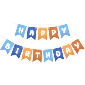 Blue Orange Navy Brown Happy Birthday Banner, Bluey Birthday Party Decoration for Boys, Blue Birthday Background, Kids Birthday Decoration Boys’ 1st Birthday Decor