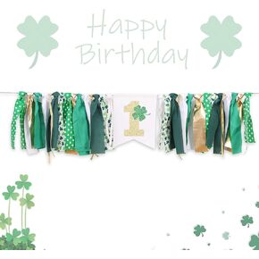WAOUH St. Patrick's Day 1st Birthday Banner - Shamrock Party Decoration Set for Baby Showers (St Patricks Shamrock 1)