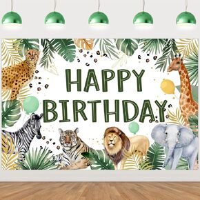Jungle Animal Happy Birthday Backdrop Banner Green Jungle Animal Birthday Party Decor Boy Safari Happy Birthday Party Indoor Outdoor Animal Theme Wall Decor Zoo Party Supply 1st 2nd 3rd