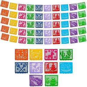 لافتات الحفلات المكسيكية (5 عبوات مع 10 أعلام بلاستيكية لكل لافتة) - Papel Picado Mexicano Para Fiesta - Placy Papel Picado - Cinco de Mayo Party Decorations - 5 De Mayo Decorations