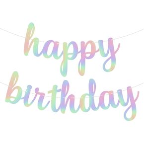 KatchOn, Pre-Strung Iridescent Happy Birthday Banner - 10 Feet | Iridescent Happy Birthday Sign for Holographic Happy Birthday Decorations | Mermaid Birthday Decorations, Iridescent Party Decorations