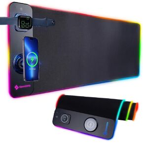 M15WR Wireless Charging RGB MAMING DESK PAD/MOUSE PAD ، 3 في 1 شحن لاسلكي ، 15 أوضاع ضوء RGB (وضع التقاط الصوت ، وظيفة ذاكرة فشل الطاقة) ، 31.49 "× 11.81" قاعدة مطاطية غير انزلاقية