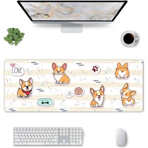 لطيف كلب الماوس مسيطة حافة XL كبيرة mousepad 31.5 "× 12" قاعدة مطاطية غير قسيمة حصيرة المكتب لألعاب الكمبيوتر المحمول كمبيوتر