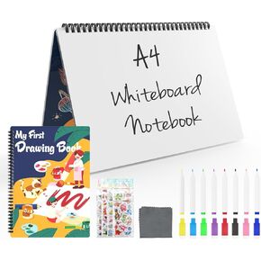 Dry Erase White Board with Bracket Erasable Whiteboard with Stand Desk Stable Meeting Notebook for Noting Working Memo Home Business Office Supplies (A4 Notebook)