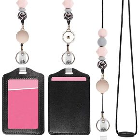 Cute Lanyards for Id Badges Keys for Women Teacher Retractable Silicone Bead Lanyard with Keychain for Office Worker Women Nurse Employees Students (Pink)