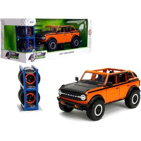 Just Trucks 1:24 2021 Ford Bronco Die-Cast Car & Tire Rack, Toys for Kids and Adults(Orange)