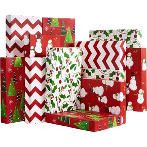 JOYIN 12 Pcs 17" x 11" x 2.5" Christmas Tone Shirt Wrap Boxes with Lid and Base, Clothes, Wrapping Robe Boxes,Gift Boxes, Xmas Goody Gift Boxes for Christmas, Birthdays, Wedding, 4 Designs