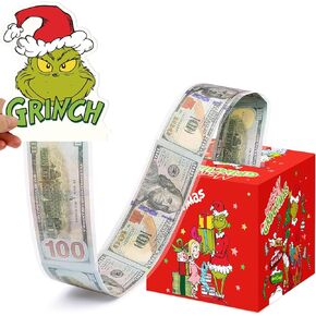 Christmas Money Box for Cash Gift Pull, Surprise Money Holder Cash Gift with 30 Pcs Transparent Bags, Christmas Party Gifts for Kids Adults (Red)