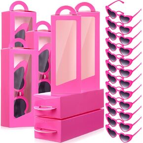 Resurhang 24 Pcs Pink Party Favor Boxes Doll Gift Boxes Include 12 Pink Goodie case 12 Heart Sunglasses for Birthday Party Supplies