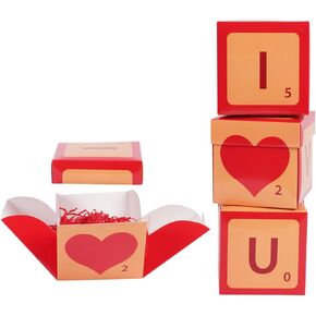 Lyforpyton 3 Pcs Red Surprise Gift Box for Her (Him) 4" I Love You Design with Lids for Valentine's Day Anniversary Wedding