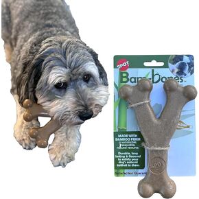 SPOT Bam-Bones Wishbone - Made with Strong Bamboo Fiber, Durable Long Lasting Dog Chew for Light to Moderate Chewers, Great Toy for Adult Dogs & Teething Puppies Under 50lbs, 7in, Chicken Flavor