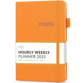 Skyline Dated Hourly Weekly Planner 2025 – Agenda & Daily Appointment Book – Time Blocking Notebook for Business Entrepreneurs, A5 (Amber Yellow)
