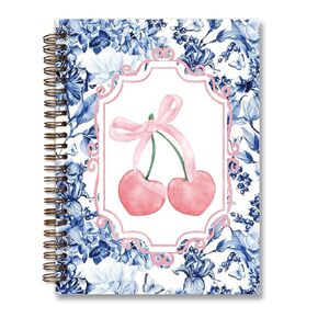 Dejfel Preppy Blue Floral Notebook Journal, Coquette Pink Cherry Bow Notebook Journal,Pink Girly Notebook,Preppy Gifts for Women,Blue Office Supplies,Blue Spiral Notebook 5.5x8.3 Inch