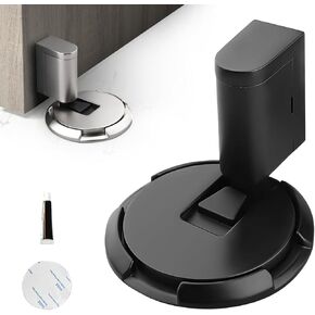 Upgraded Magnetic Door Stopper, 2024 New Punch-Free Mechanical Silent Floor Door Stop, Adjustable No Drilling Mechanical Floor Doorstop Magnetic Door Locks with Adhesive (Black)