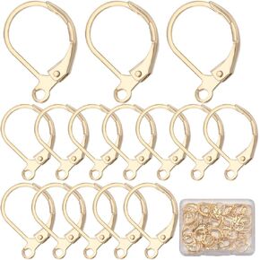 SUNNYCLUE 1 Box 60Pcs Real 24K Gold Plated Earring Hooks 304 Stainless Steel Leverback Earring Findings with Loop Lever Backs Ear Wire French Earwires Hoop for Jewelry Making Earrings Supplies Women