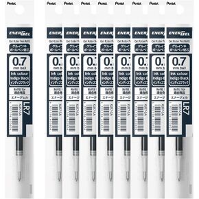 ぺんてる EnerGel Black Colors Ballpoint Pen Refill, 0.03 inches (0.7 mm), Indigo Black, 10 Pieces XLR7-SA