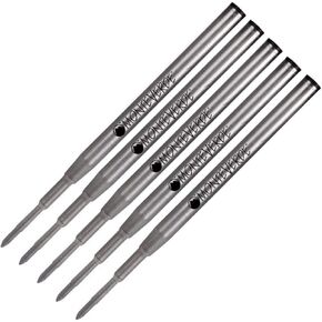 Monteverde Soft Roll Ballpoint Refills Compatible with Montblanc Pens, Gel Ink, 5 Pack, Bulk Packed, Medium Point, M43 (Black)