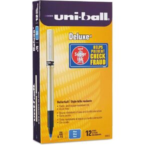 uni-ball 60053 Deluxe Roller Ball Stick Waterproof Pen Blue Ink Fine Dozen