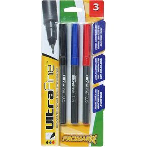 Promarx Ultrafine Sign Pens, Assorted Colors, 3 Count (RF14-ARUB03-48)