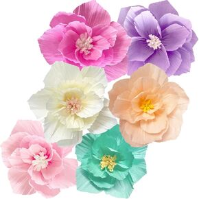 ANSOMO Paper Flowers Pink Purple Ivory Teal Mint Pastel Artificial Crepe Tissue Wall Home Décor Wedding Birthday Bridal Baby Shower Classroom Nursery Room Floral Colorful Party Decorations