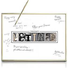 Framed Rose Gold Retirement Decorations Guest Book 12"x16" for Women - Happy Retirement Party Decorations - including Rose Gold Pen & Acrylic Glass - Unique Retired Gift