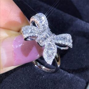 925 Sterling Silver Silver Butterfly Ring Bow-Bow-knot Zirconia Rings Cz Bow Ring Boaterity Enterganting Band Band Ring for Women (US Code 6)