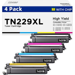 TN229XL Toner Cartridges Compatible Replacement for Brother TN229XL TN-229XL TN-229 TN229 Work with MFC-L3780CDW MFC-L3720CDW HL-L3220CDW HL-3280CDW HL-L3300CDW Printes (4 Pack, Bk/C/M/Y)