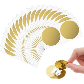 Sibba 100 PCS Scratch Off Sticker Dound Round Doction Circle Tickets Gold All-Groush Labels Llitter Labels Gold Metallic Dots Envelope Seals لبطاقة السحب DIY (2 بوصة)