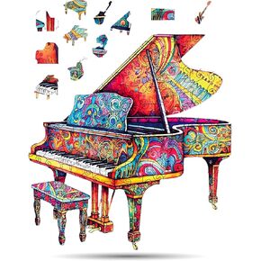 Music Instrument Wooden Puzzles for Adults – A3 Unique Piano with 131 Pieces Wood Puzzles – Jigsaw Puzzles with Unique Animal Shapes – 11" x 11.7"