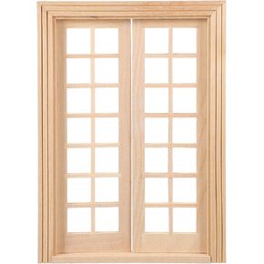 DOITOOL Dollhouse Double Doors 1: 12 Scale Dollhouse Furniture Miniature Doors and Windows Dollhouse Accessories Miniature Window Frames 28 Panes Dollhouse