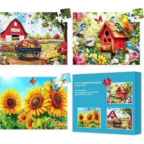 3 Pack 48 Large Piece Puzzles for Seniors, Dementia Alzheimer's Products Activities for Elderly Adults,Alzheimer’s Puzzle Memory Cognitive Games Easy Jigsaw Puzzle Gifts with 3 Storage Bags