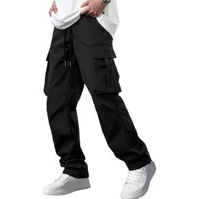 Men's Casual Cargo Sweatpants Waist Drawstring Joggers Tactical Loose Fit Pants for Men with Multi Pockets