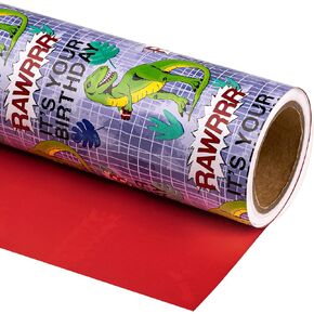 WRAPAHOLIC Reversible Wrapping Paper - Mini Roll - 17 Inch x 33 Feet - Cute Cats Design and Solid Pink Design for Birthday, Holiday, Baby Shower