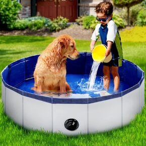 Foldable Dog Pool, Kiddie Pool Hard Plastic Pool for Kids, Swimming Pool for Dogs, Collapsible Pool Dog Bathing Tub, Portable Dog Pool,Pets Wading Pool for Small Dogs,Cats(32 x 8 Inch,Grey)