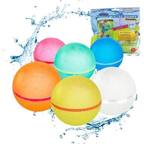 Reusable Water Balloons, Self-Sealing Refillable Water Balloons, Soft Silicone Magnetic Water Balloons, Reusable Water Bomb for Water Fight Game, Water Park, Summer Party (Multicolor - 6PC)