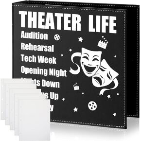 Theatre Life Playbill Binder Show Bill Binder with 40 Sheet Protectors 3 Ring Theater Program Holder PU Leather Broadway Playbill Binder Gifts for Writers Directors Actors Acting Lovers