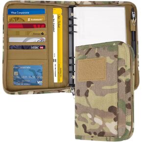 Military Padfolio Ring Binder with 80 Sheets 160 Pages of Leaf Paper, Military Notebook with Zippered Padfolio Organizer, Refillable Tactical Notebook 6-Ring A6 Notebook Paper (6.7" x 4.1")