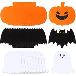 MixTeach 120 Pcs Halloween Paper Cutouts Pumpkin Bat Ghost Shape Cutouts 4 Inch Paper Halloween Die Cut Blank Bulletin Board Cutouts for Classroom School Craft Projects Halloween Party Supplies
