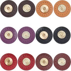 WADORN 12pcs PU Leather Snap Buttons, 6 Colors Metal Handmade Sewing Buttons 30mm Round Sew-on Bag Fastener Clasp for Clothes Handbag DIY Handicraft Sewing Project