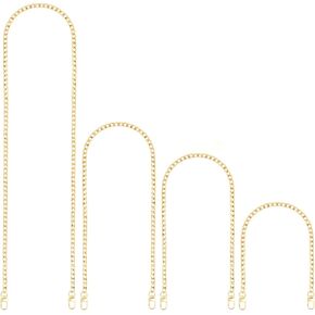 4-Piece Purse Chain Set - Iron Flat Gold with Metal Buckles - Fits Wallet, Handbag, Shoulder & Crossbody Bags (47.2/31.5/23.6/15.7 Inch)