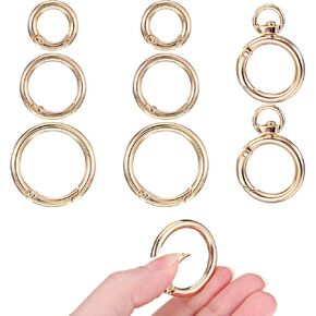 AOZUO 8pcs Small Spring O Ring, Round Carabiner Ring Metal Spring Key Ring Clip Key Chain Hooks for Coin Purse Handbag Shoulder Bag Dog Tag Ring DIY Jewelry Making(Gold)
