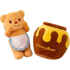 Bear Plush Pillow with Honey Bar, Bear Stuffed Animal Plush Toy, Home Decoration Christmas Birthday Gift for Kids Boys Girls (Bar 5.9 inch,Bear 9.8inch