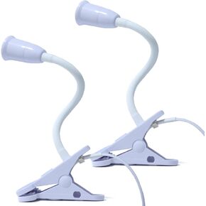 2 Pack Clip on Light E26/E27 Clamp Light Socket with Plug and Switch 360° Flexible Rotatable for Bedroom Reading Home Office Lighting Clip Lamp White (No Bulb)