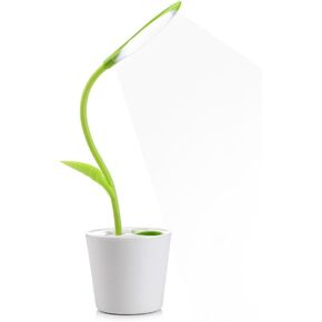 Flexible USB Touch Desk Lamp, Flexible Neck LED Desk Lamp 3 Level of Brightness Sapling Pot with Plant Pencil Holder for Office Study Reading (Dark Green)