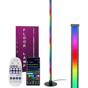PMS 63 Inch LED Floor Lamp, Corner Mood Standing Lamp RGB Color Changing Light Dimmable Music Sync with APP & Remote Control for Living Room, Bedroom, Home Decoration
