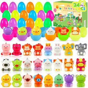 24 PCS Easter Eggs with Squishy Toys, Easter Basket Stuffers Slow Rising Squishies Gifts for Kids Toddler Teens, Easter Eggs Fillers Classroom Prize Supplies Party Favor Filled Easter Egg Hunt