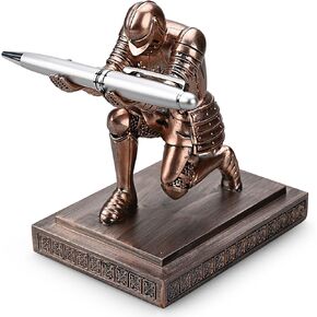Knight Pen Holder Pen Stand Desk Organizers and Accessories Resin Pencil Holder as Gift with a Fancy Pen for Office and Home Desk Organizer (Blue)