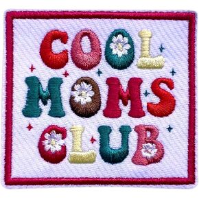 Cool Moms Club Iron On Embroidery Patches for Backpacks Hats Jeans Bags, Size 3" Sewing Patches, Funny Mother's Day Appliques for Clothes, Floral Embroidery Patches, Retro Gift for Mom Women