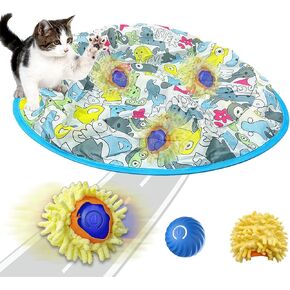 2 في واحدة من ألعاب Cat Interiactive Indoor 1 ، ألعاب القطط الصيد المحاكاة ، كرة قطة مركزية مع قشرة أفخم ، غطاء محرك السيارة مع كرة متداول ذكية ، كرات ألعاب القط السريعة مع حصيرة القط